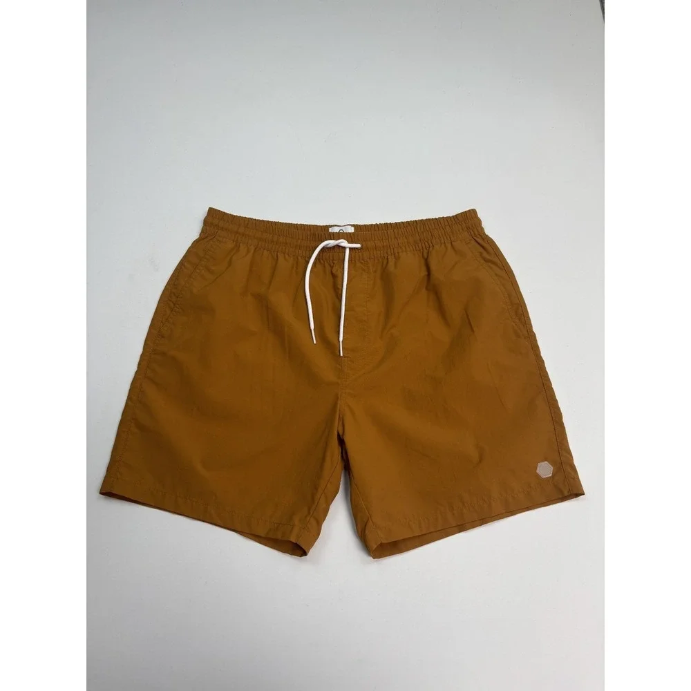 Mens Sz M Empyre Dark Khaki Board Shorts Floater Red Drawstring‎ Swim Trunk